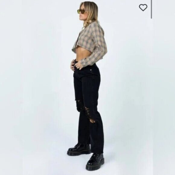 Princess Polly Holly Asymmetric Ripped Leg Black Denim Womens Size 0 - Picture 2 of 9